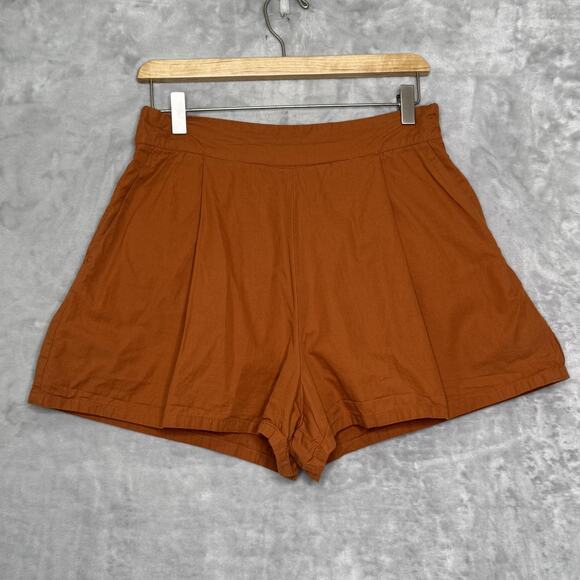 We Wore What Shorts Womens Large Brown High Waist Pleated Cotton Pockets Zipper - Picture 1 of 12
